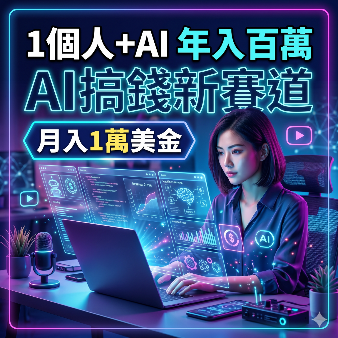 1個人+AI，每天4小時，輕鬆年入百萬，AI搞錢新思路，2025下半年普通人最適合的搞錢賽道，都可以用AI全部實現，月入1萬美金，輕鬆幸福還不需要任何員工