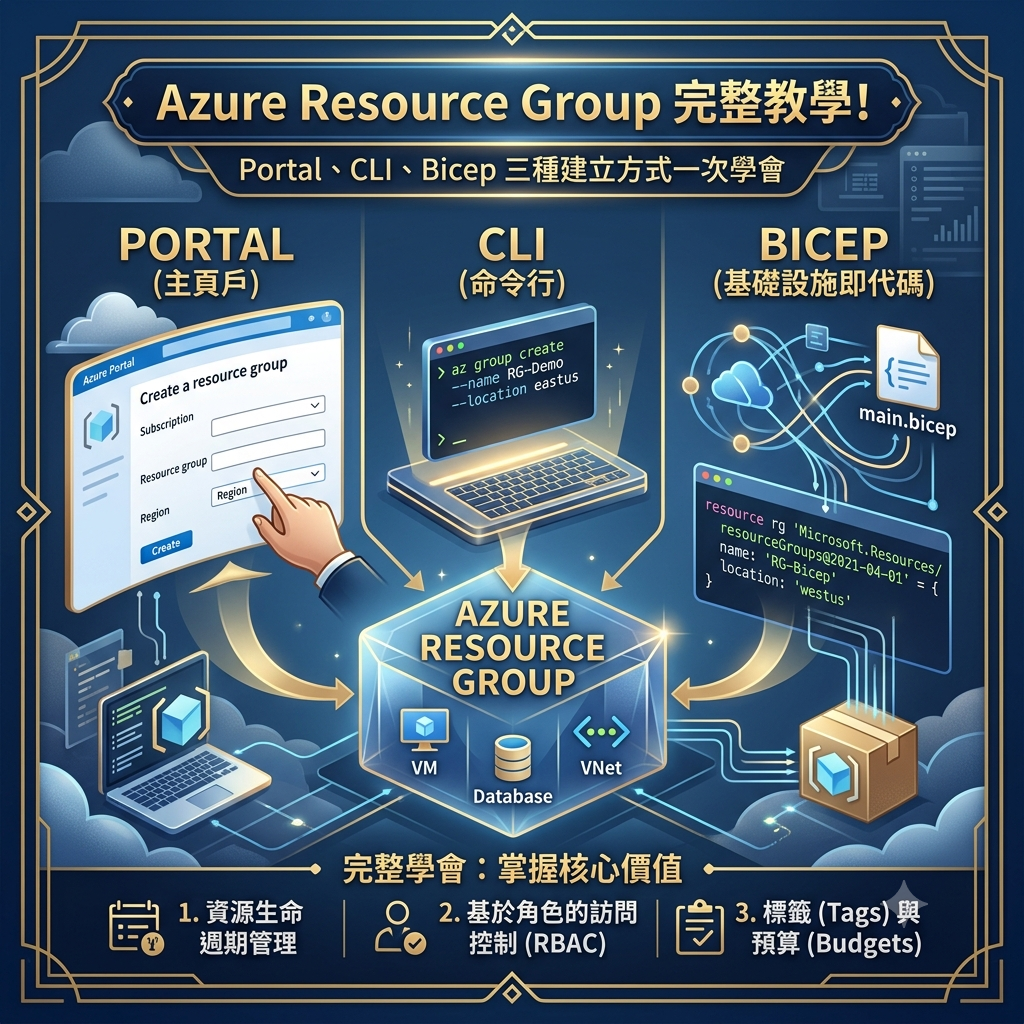Azure Resource Group 完整教學！Portal、CLI、Bicep 三種建立方式一次學會