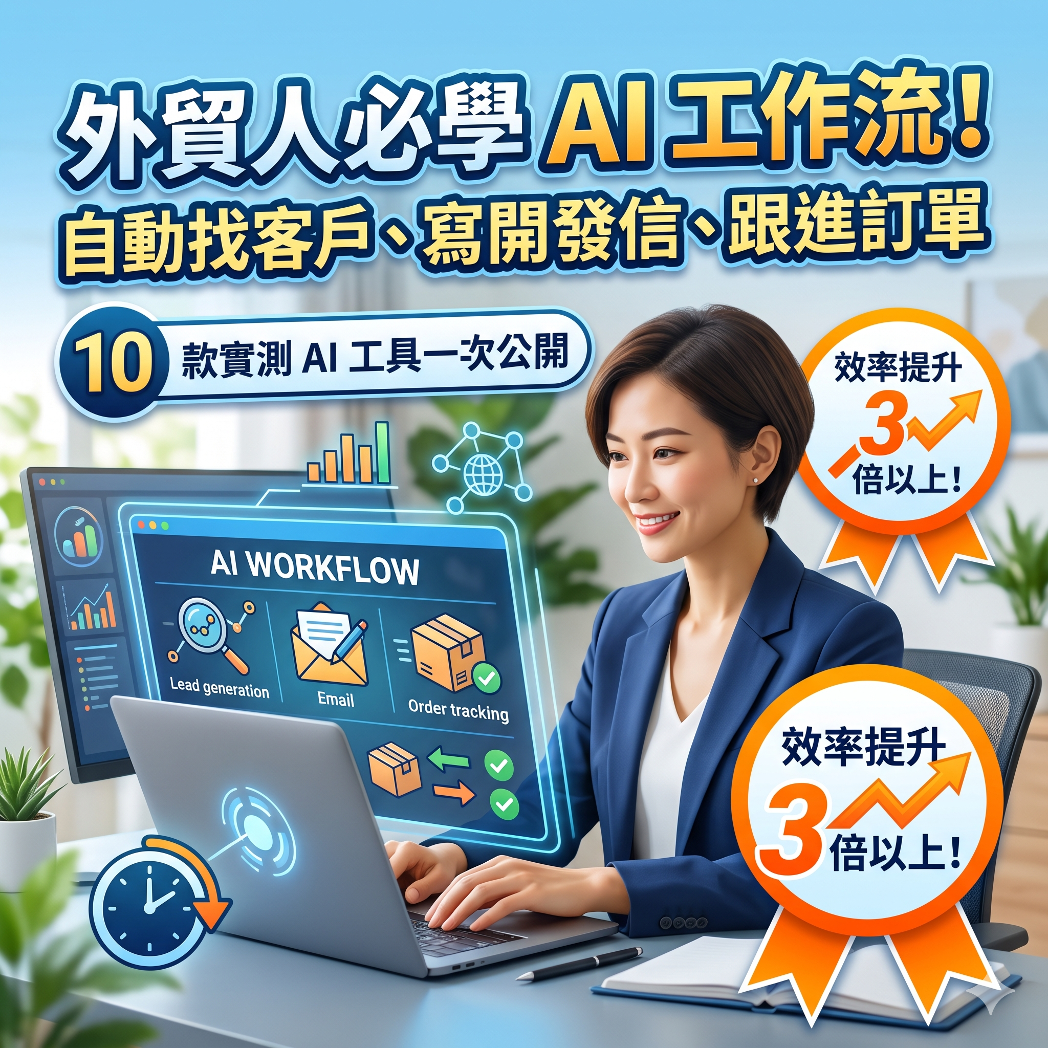 外貿人必學 AI 工作流！自動找客戶、寫開發信、跟進訂單，10 款實測 AI 工具一次公開，效率提升 3 倍以上！